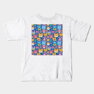 Whimsical Animal Faces Pattern Kids T-Shirt